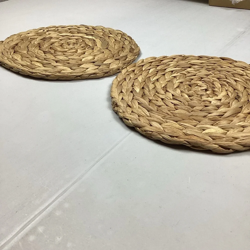 Rustic Round Natural Water Hyacinth Weave 12” Placemats Tablemats Set of 2